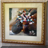 A02. “Fantasy”mixed media still life painting by Lee White. Frame: 30” x 30”